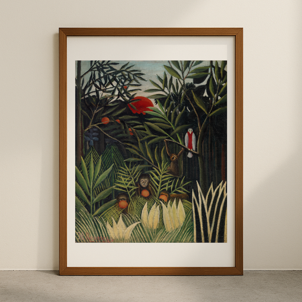 Monkeys and Parrot in the Virgin Forest