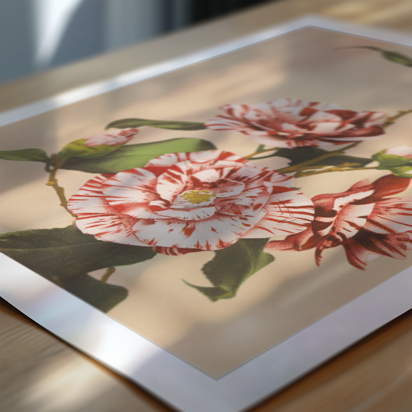 Beautiful photomechanical prints Striped Camellias