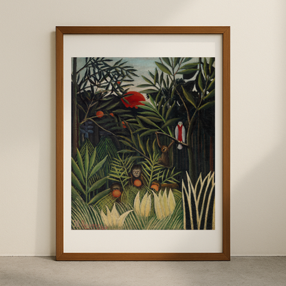 Monkeys and Parrot in the Virgin Forest