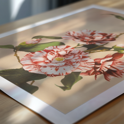 Beautiful photomechanical prints Striped Camellias